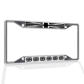 Fastasticdeals Metal Insert License Plate Frame Black and White British Flag Weatherproof Car Accessories Chrome 4 Holes Solid Insert