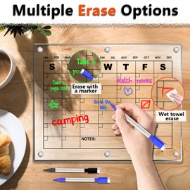 Magnetic Acrylic Calendar for Fridge, Magnetic Dry Erase Calendar for Fridge, 8 Color Erasable Marker Swith Magnetic Eraser, Reusable Magnetic Calendar for Fridge(Transparent,2PCS,15.7"x11.8"in)