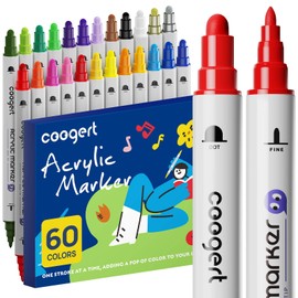 Coogert 60 Colors Dual Tip Acrylic Paint Markers,Fine Tip and Dot Tip Acrylic Paint Pens For Rock Painting, Canvas, Wood, Glass, Ceramic, Fabric, Plastic, Egg, Art Painting Supplies Kit