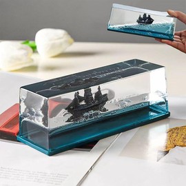 Ghost Ship Black Pearl Ship In A Bottle Fluid Liquid Drift Bottle Living Room Decoration Gift Float Ornaments,Unsinkable Boat in a Box gifts boyfriend  gifts Husband - Color: Black Pearl