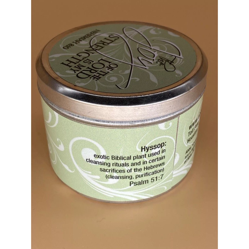 Abba Oil HYSSOP CANDLE SCRIPTURE TIN - "THE JOY OF