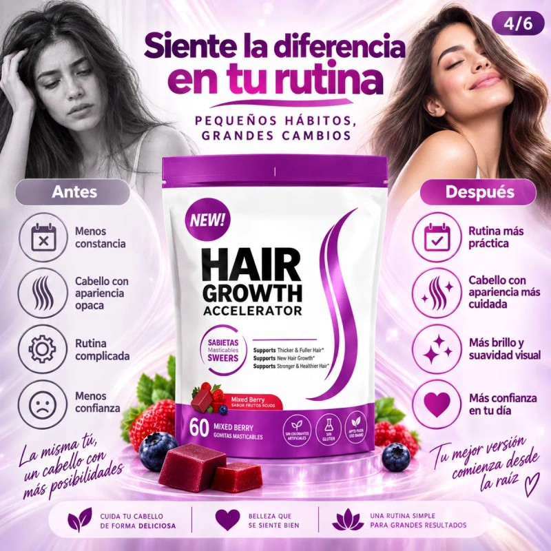 Hair Growth Accelerator 60 Gomitas Sabor Mixed Berry