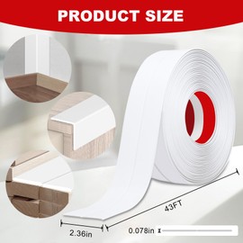 DGSL Wall Corner Protector, 2.36 in x 43 Ft Flexible Peel and Stick Molding Trim for Tile and Wall Edges, Furniture Protection and Decoration, White