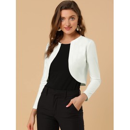 Allegra K Women's Crop Cardigans Curved Hem Open Front Bolero Shrug White 16