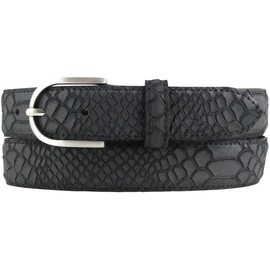 BELTINGER Women's Python Embossed Belt 3 cm Leather Belt for Women 30 mm Snake Look Snake Pattern Python Pattern, black, silver