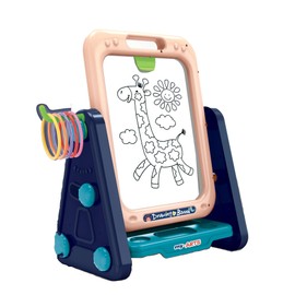 OLEOCA Children's Educational Tabletop Artist Drawing Toy Easel 4 in 1, Double Sided Chalkboard, Magnetic Dry-Erase Board, Ring Toss Game (Artist Drawing Board)