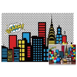 AOFOTO 6x4ft Super City Backdrop Night Urban Manor Abstract Bomb Modern Downtown Building Photography Background Cartoon Bang Skyscraper Studio Props Kid Boy Children Girl Portrait Vinyl Wallpaper
