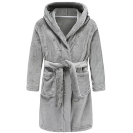 Kids Robe Boys Hooded Fleece Sleep Robe Girls Soft Bathrobe (Grey, 7-8Years)