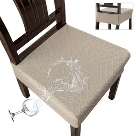 Genina Waterproof Seat Covers for Chairs,Set of 4 Dining Room Chair Seat Covers for Kitchen,Stretch Jacquard Removable Washable Dining Chair Slipcovers Protectors,No Rear Covers, Taupe
