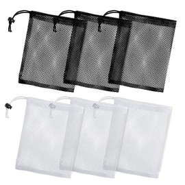 Oruola 6pcs Mesh Bag,Small Drawstring Bag,Mesh Storage Bags with Cord Lock Closure,Small Net Bags,Laundry Mesh Bags,Nylon Mesh Bag with Drawstring for Little Toys and Candy,20 X 15 Cm(3 Black 3 White)