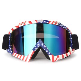 4-FQ Motorcycle Goggles Dirt Bike ATV Motocross Riding Racing Glasses Windproof Dustproof Scratch Resistant Offroad Goggles(Flag frame+Color lens)