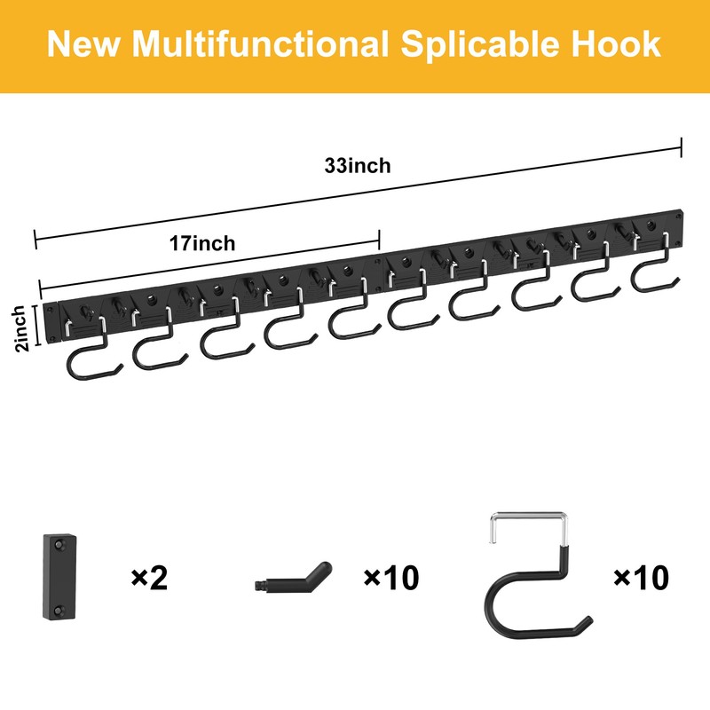 GARLWOLEX Broom Hanger, 2-Pack Mop Holder Wall-Mounted Garden Tool Organizer