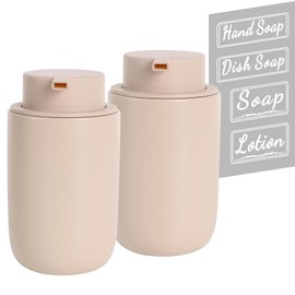 BosilunLife Foaming Soap Dispenser Set - Khaki Ceramic Foam Hand Soap Dispenser 12oz Soap Dispenser Set with Rust Proof Pump, 4Pcs Clear Stickers for Kitchen, Bathroom - 2 Pack