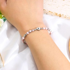 Astellea Pink Zebra Bracelet for Womens Girls, Charm Initial Bracelet Healing Natural Stone Gifts with Card Letter Jewellery for Friend Sister Daughter Mum at Mother's Day Christmas Birthday (K)