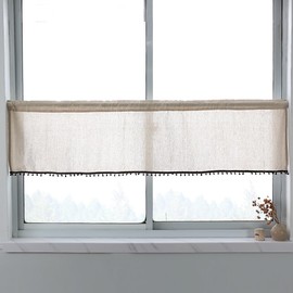 Molaxhome Linen Valances for Windows,Boho Kitchen Valances,Country Rustic Window Treatments Tier Curtain for Bedroom Decors Farmhouse (150 x 40 cm, B)