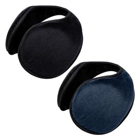 Ruayia Women's Earmuffs, Pack of 2, Ear Warmers, Women's Earbags, Earmuffs, Foldable, Washable, Plush Earmuffs, Warm, Cold Protection, Cold Winter Accessories, Outdoor Ear Cups, Black + Blue, 黑色+深色