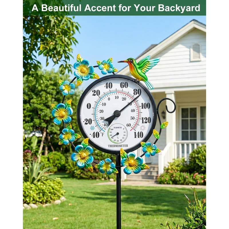 Outdoor Thermometer Waterproof Hummingbird Outside Thermometer Hygrometer