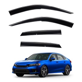 LQQDP 4pcs Smoke Tint with Chrome Trim Sun Rain Guard Vent Window Visors Compatible with 2022-2025 Honda Civic 4-Door Sedan, Outside Mount Tape On/Clip On Style PVC Set of 4