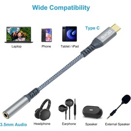 DCHAV USB Typ C auf 3,5mm Audio Adapter USBc 3,5-mm-Kopfhöreranschluss USB-C-Aux-Kabel geflochtener Stecker auf Buchse Dongle DAC Chip
