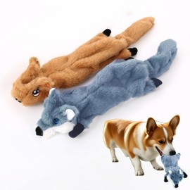 Squeaky - Juguetes de ardilla de peluche para perros, diseño sin relleno, juego de 2, azul y amarillo, para perros pequeños y medianos