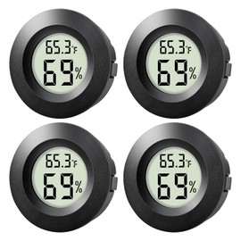 WWHAKO 4-Pack Mini Hygrometer Thermometer Indoor Outdoor Round Humidity Meter, Small Digital LCD Monitor Thermometer Temperature Gauge Humidity Sensor (℉) or (℃) for Reptile Thermostat, Jars