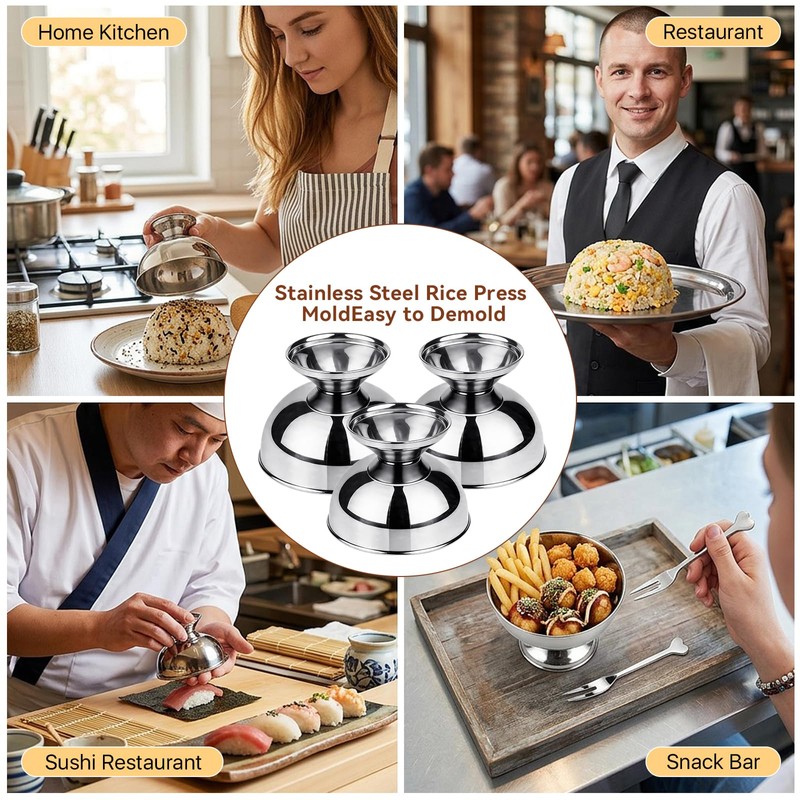 Boocalny 3 Size Stainless Steel Rice Press Mold, 5.4/6.8/10.1 OZ