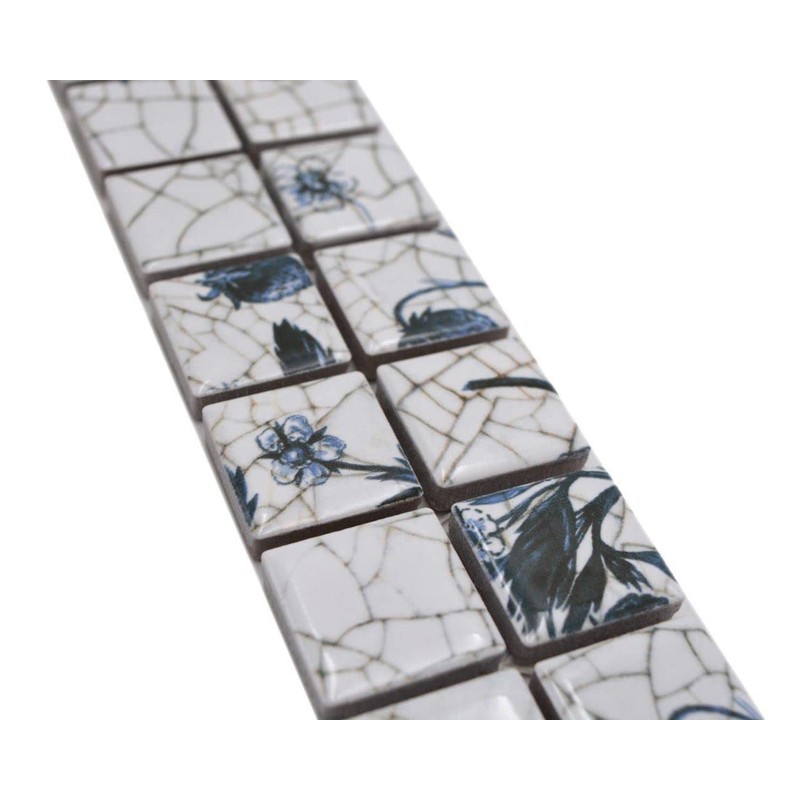 Mosaic Borde White Blue Delft Effect Ceramic Glossy Square Wall