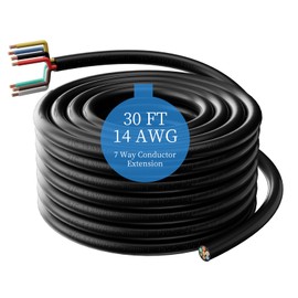 Gubrdfrsod 14 Gauge 30 FT 7 Way Trailer Wire Pure Copper Heavy Duty 7 Pin Trailer Wiring Harness Round 7 Wire Trailer Cable 30 FT 14 AWG 7 Conductor Trailer Cord for Rv Camper Truck