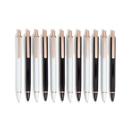 U Brands Cambria Mechanical Pencils, Set of 12, White and Black, Rose Gold Details, Medium (0.7 mm) Point, Lead and Eraser Refills