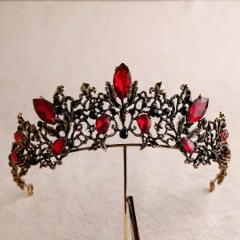 Sure Things Vintage Baroque Goth Black Red Tiara Crown Princess Queen bridal diadem crystals