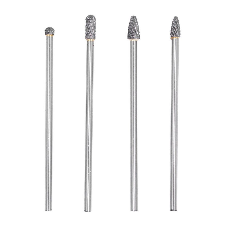 4Pcs Extended Carbide Rotating Burr Set 1/4in Shank Tungsten Steel