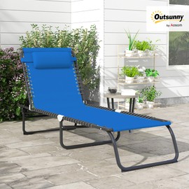 Outsunny Folding Chaise Lounge Chair, Patio Sun Tanning Chair, Outdoor Chaise Lounger with 4-Position Reclining Back, Breathable Mesh Seat for Beach, Poolside, Yard, Blue