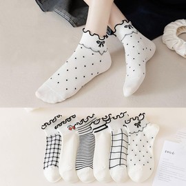 FASELE Women's Stylish Socks, Crew Socks, Ankle Socks, Cute, Sports, Everyday, Cotton, Breathable, Soft, Spring, Summer, Autumn, Winter, All Seasons, Gift, Present, Set of 5 Pairs, Set of 6, 3#