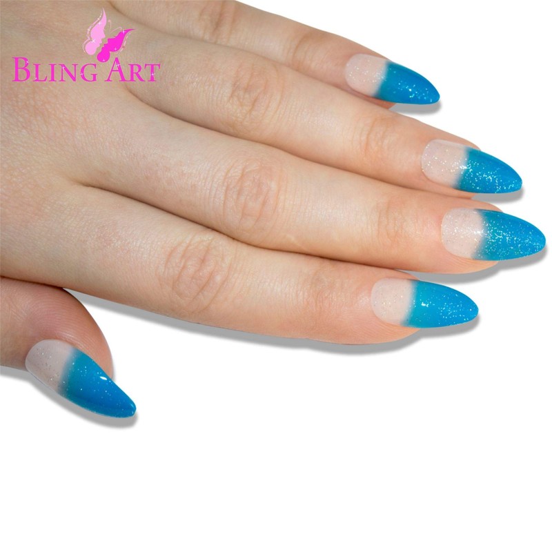 Bling Stilett False Nail Acrylic Blue Medium Tips UK