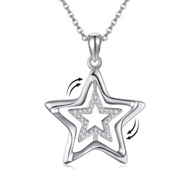 VENACOLY Star Necklace Sterling Silver Fidget Necklace Spinning Relieving Anxiety Necklace Y2K Necklace Jewellery Valentine's Day Gifts for Women, Sterling Silver