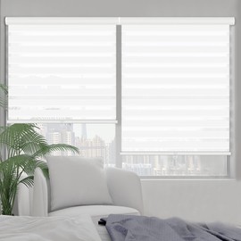 Kokorona Zebra Blinds Roller Shades Cordless Window Blinds with Valance Cover, Day and Night Sheer Shades Dual Layer Fabric for Light Control Light Filtering Privacy, White, 33" W X 72" H