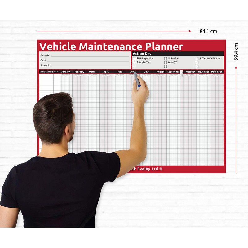 Evelay A1 Wall Planner HGV PSV MOT Vehicle Maintenance Size
