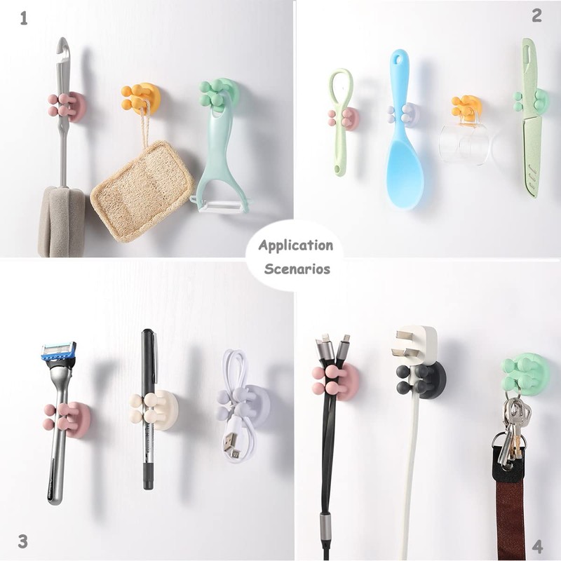 4 Pcs Silicone Waterproof Toothbrush Holders,Multi-Function Self Adhesive Hooks for