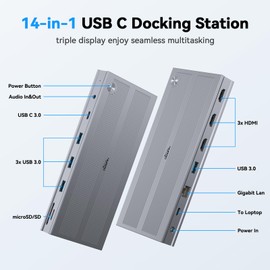 4URPC Laptop Docking Station Triple Display with 120W Power Adapter, Displaylink Docking Station 3 Monitor for MacBook/Mac mini M4, Windows(3 HDMI, 5 USB, Ethernet, SD/microSD)
