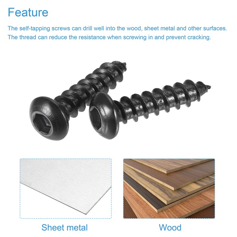 sourcing map Hex Socket Self Tapping Screws, M6 x 25mm