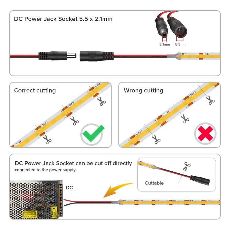 FCOB COB LED Strip Light 32.8FT Flexible High Density Uniform