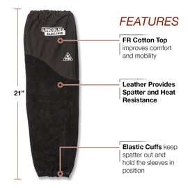 Lincoln Electric Welding Sleeves | Split Leather & Flame Resistant (FR) Cotton | Heat Resistance & Durability | K3111-ALL, Black
