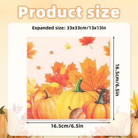 60pcs Thanksgiving Napkins, 3-Ply Fall Autumn Paper Napkins for Decoupage Pumpkin Maple Leaf Printed Cocktail Napkin for Dinner Table Decoration Wedding Birthday Party Supplies