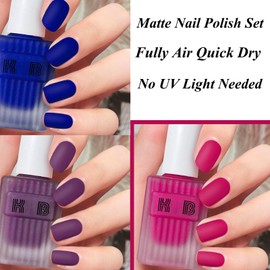 Matte Nail Polish Set, 3Pcs Matte Finish Nail Polish Instant Dry, Velvet Gel Nail Polish without UV Light Needed, Nail Polish Gift Set for Women Girls, Pink, Red and Blue