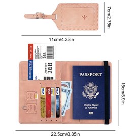 1 Pcs Passport Covers and 1 Pcs Luggage Tags, PU Leather Passport Cover Travel Wallet Case Organiser for Passport Ticket Card Boarding Passes Business Cards Credit Card