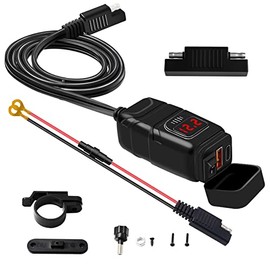 Shkalacar Enchufe USB para Moto, Cargador Tipo-C Cargador Super Rápido QC3.0 con Voltímetro Interruptor de EncendidoApagado para Dual USB Moto...     