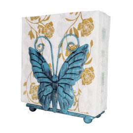 Owlgift Metal Butterfly Shaped Napkin Holder, Tabletop Paper Towel Dispenser, w/Freestanding Tissue Stand, Storage,Turquoise