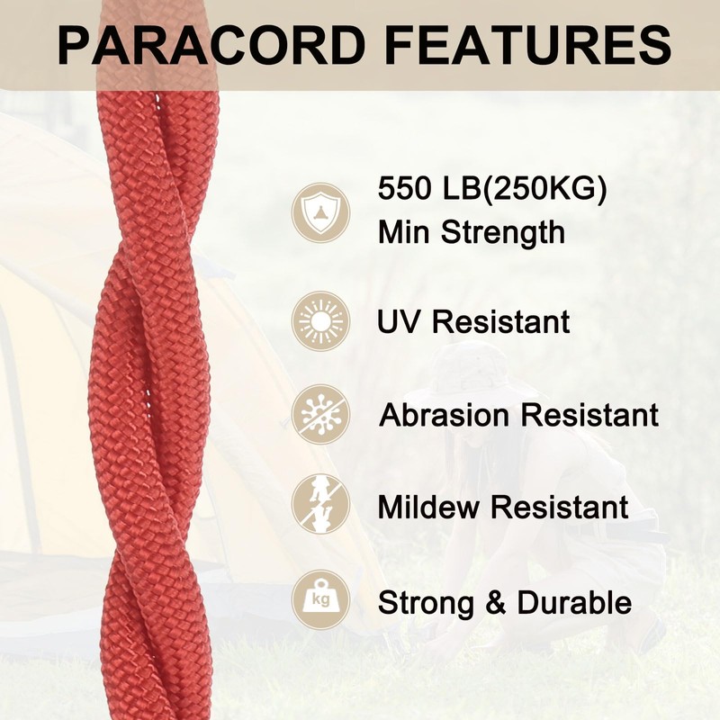 Rebower 550 Paracord Rope 3 m, 4mm Thin Paracord Nylon