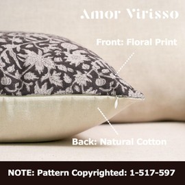 Amor Virisso Floral Throw Pillow Covers 18x18 Couch Pillows for Living Room Decorative Accent Pillow Covers Block Print Farmhouse Neutral Pillow Covers Sofa Pillows 1PC, Dark Brown