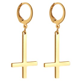 OIDEA Unisex Cross Peter Cross Earrings: Silver Black Gold Stud Earrings with Zirconia Inverted Cross Earrings Stainless Steel Men Women Religious Jewellery Gift for Men Women Boys